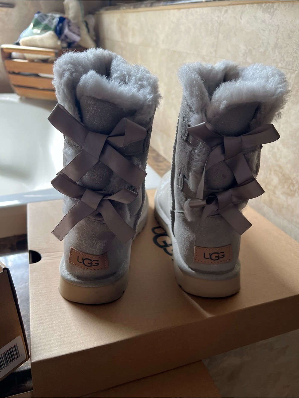 UGG Women's Bailey Bow Winter Boots - Light Gray with Brown Bows